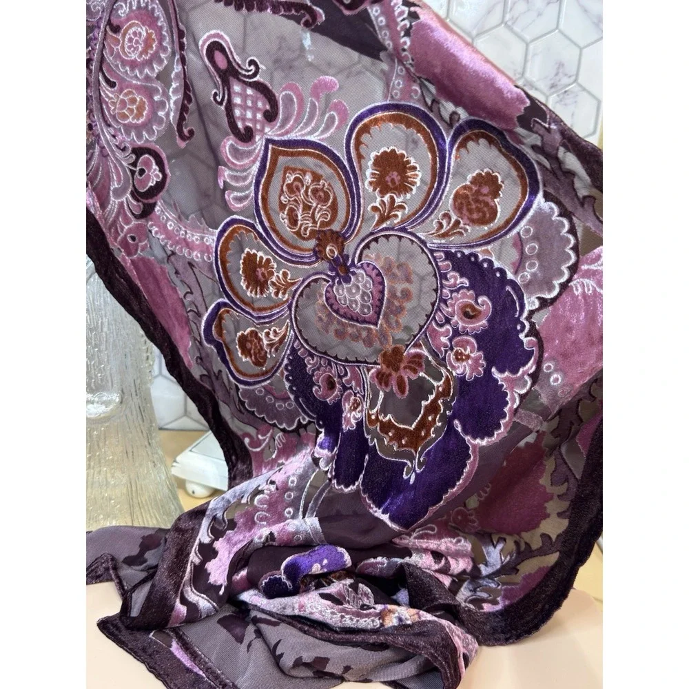 J&X NY Purple Silk Velvety Sheer Scarf Wrap Lagenlook Whimsigoth